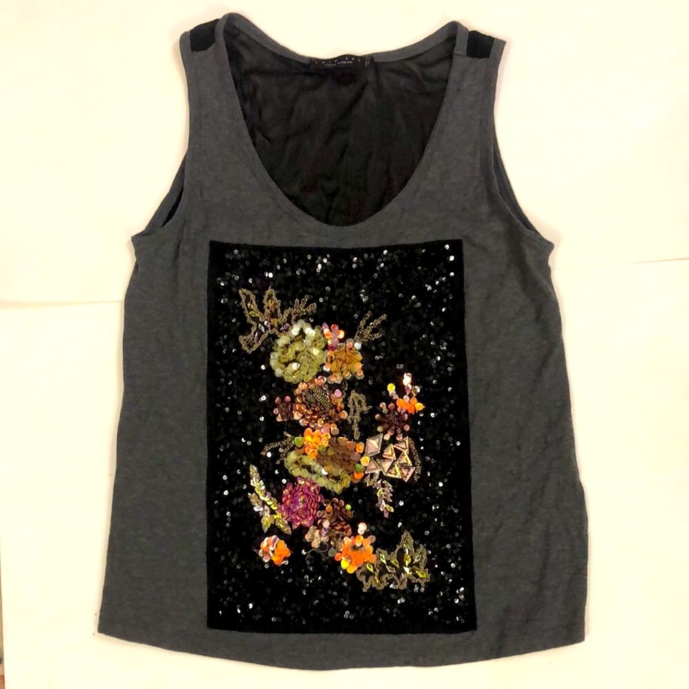 Twin Set Simona Barbieri S Embellished Gray Tank Top Black Silk Back Excellent